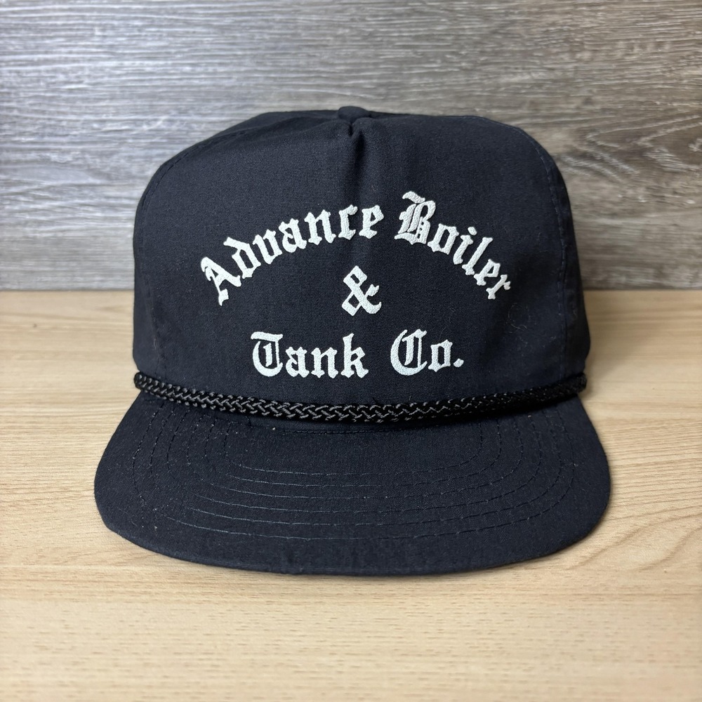 Vintage Advance Boiler & Tank Co.Hat Cap Strap Back Black Rope Advertising Mens